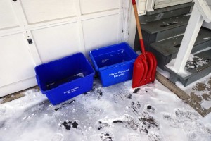 Shovel and Recycling Bins