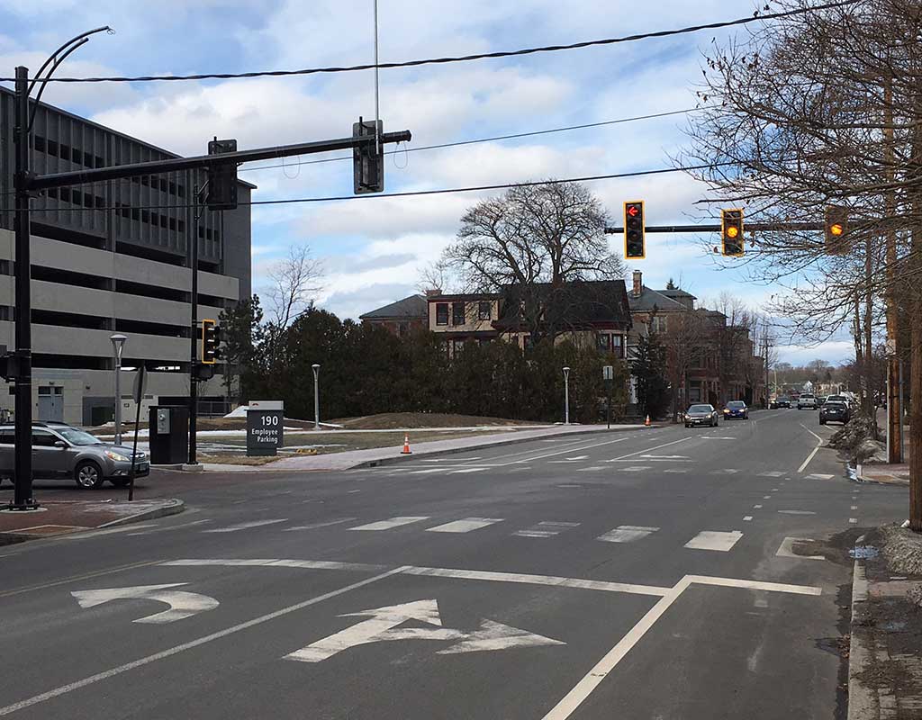 West End News - Turning lanes on St. John Street at Maine Medical Center Employee Garage