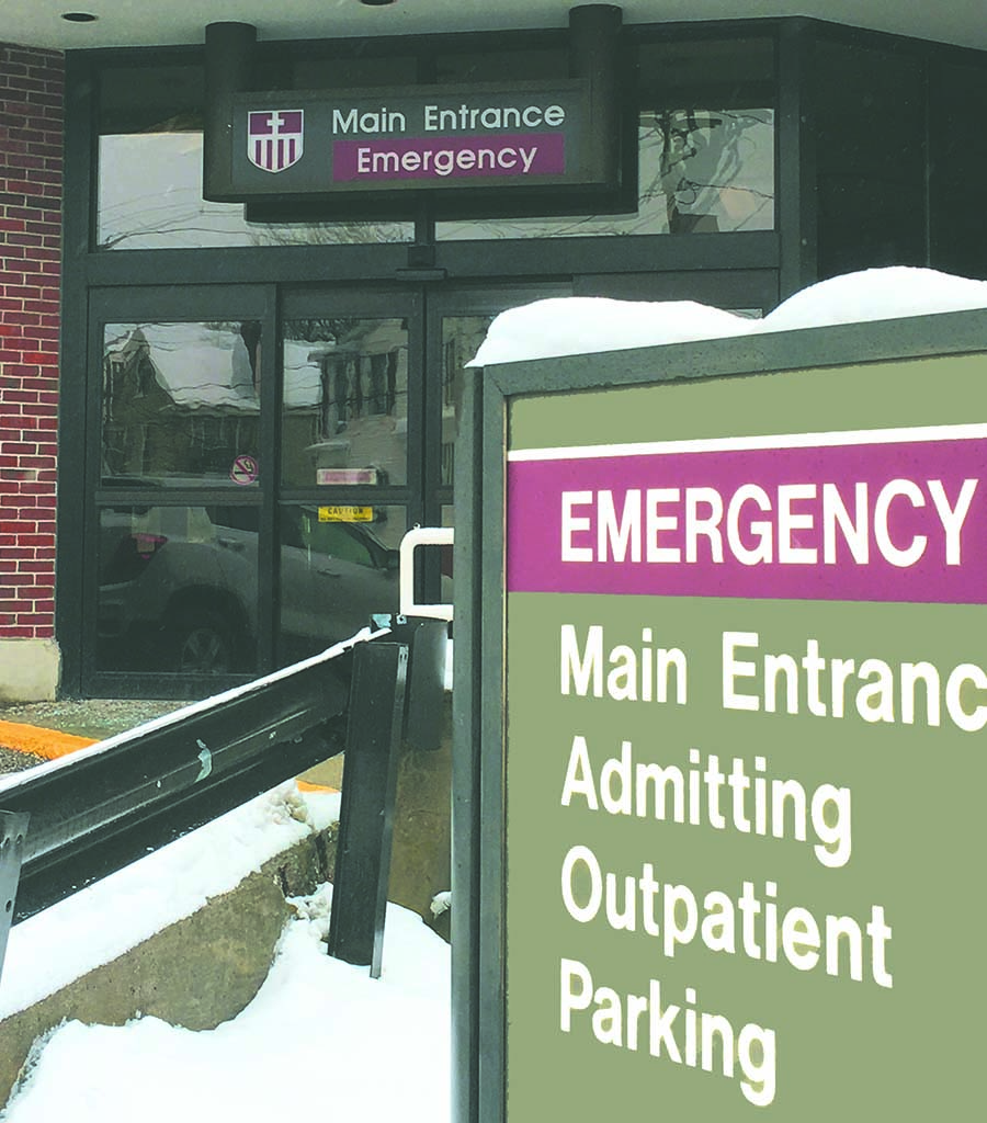 West End News - Northern Light State Street Hospital on snowy day - ED Entrance