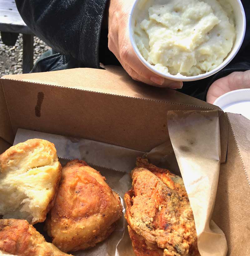 West End News - Dining Out in Portland, Maine - Figgy's half roasted chicken with biscuit and buttermilk mashed potatoes