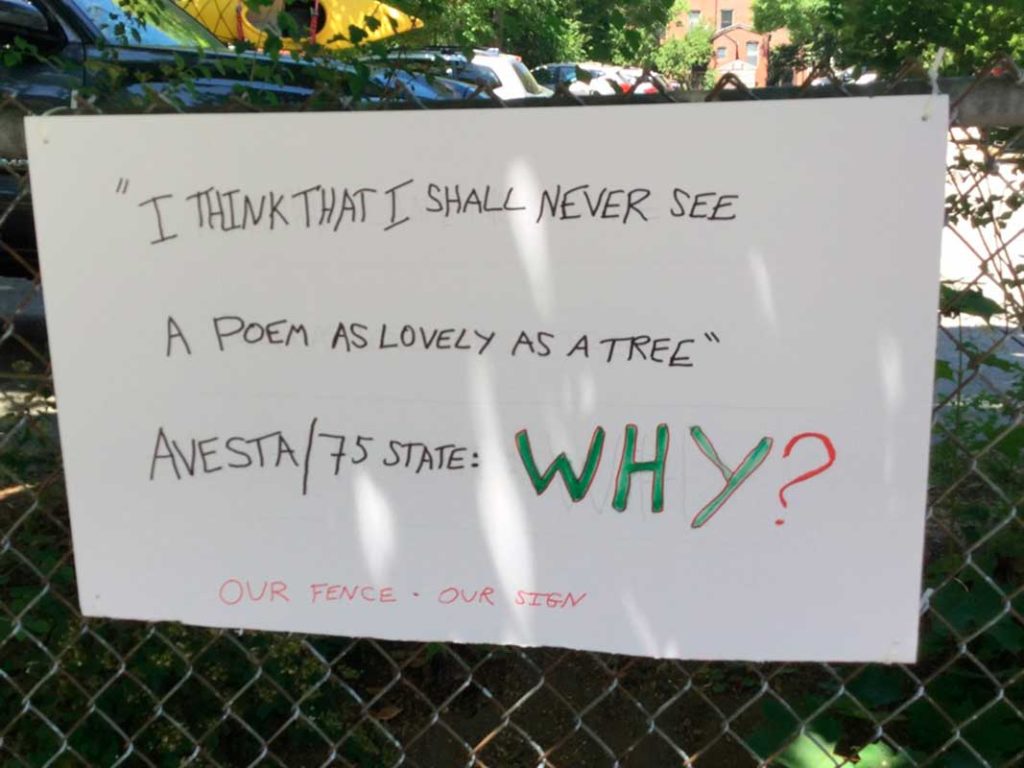 West End News - Protest sign at Gray Street lot. -Photo by Rosanne Graef