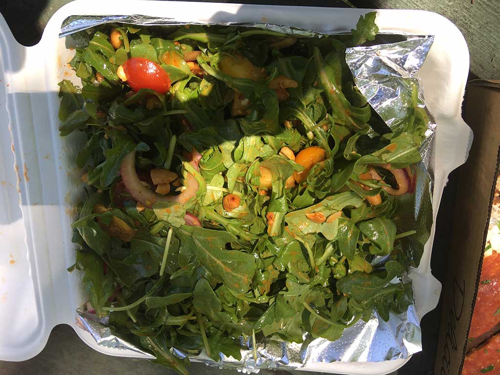 West End News - Local takeout from Coal's Pizza - Arugula salad 
