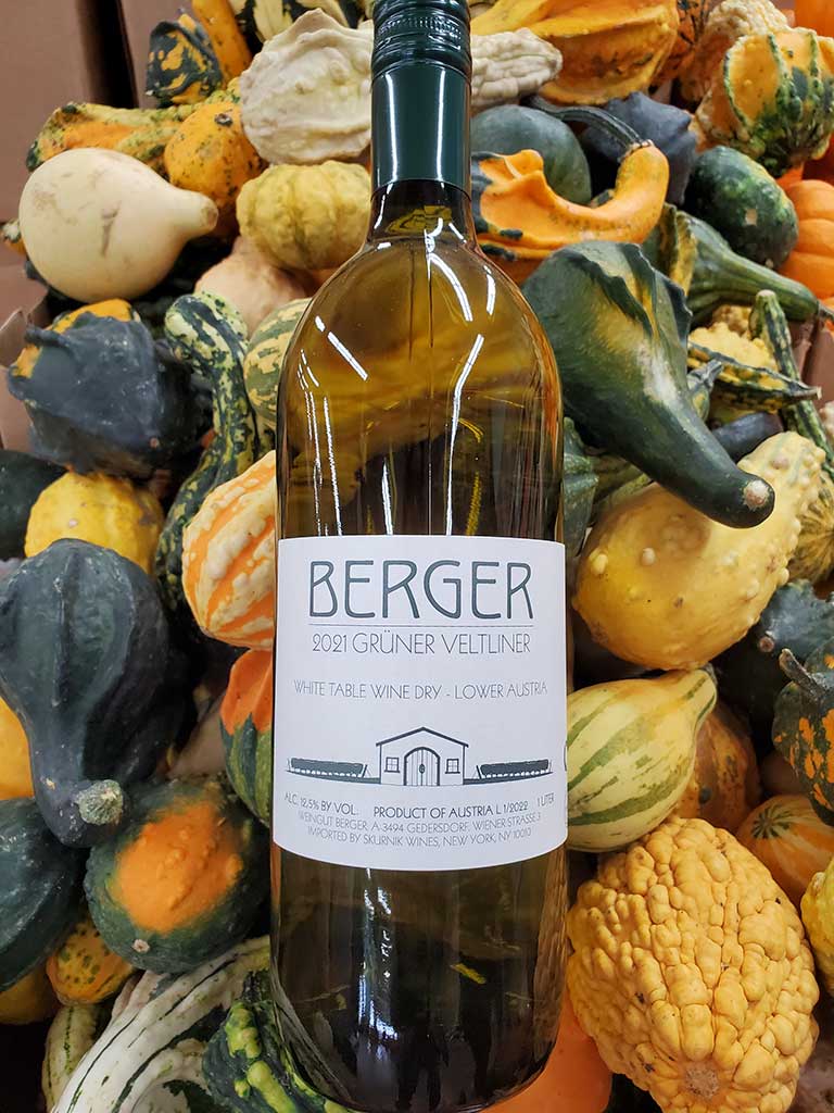 Berger wine bottle with autumn gourds