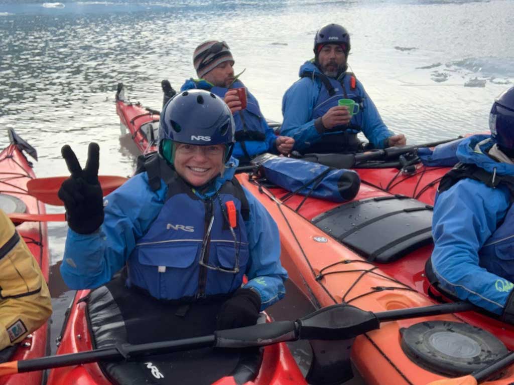 Nancy Dorrans kayaking at Grey Glacier