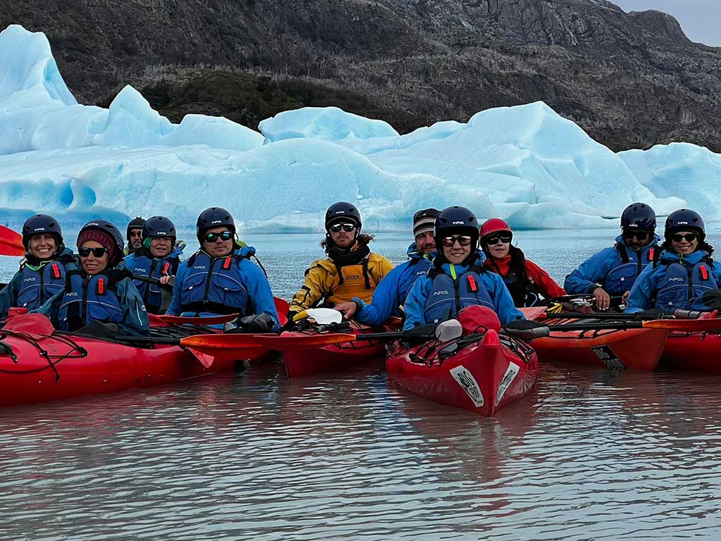 Kayaking group photo at Grey Glacier, Patagonia, Chile