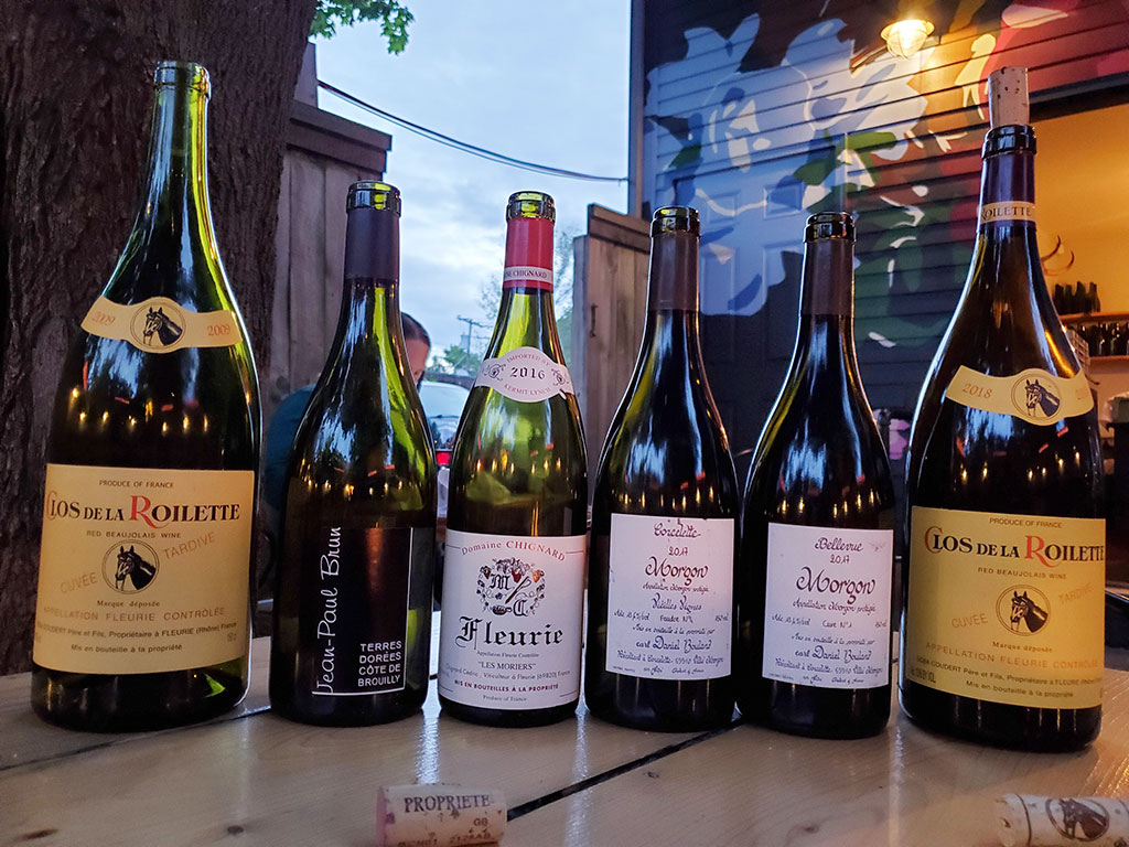 West End News - Best of 2022 - Beaujolais Cru dinner - All 6 bottles in a row