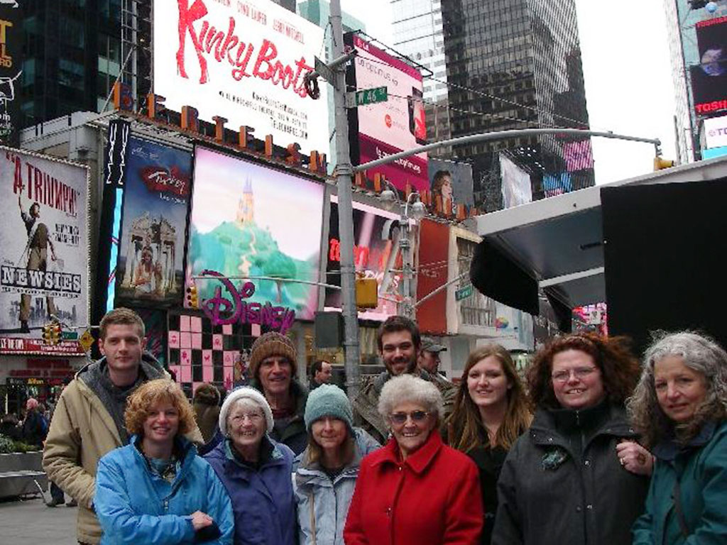 Before the show "Kinky Boots" in Times Square with Nancy Dorrans, family, and friends for a New York City adventure