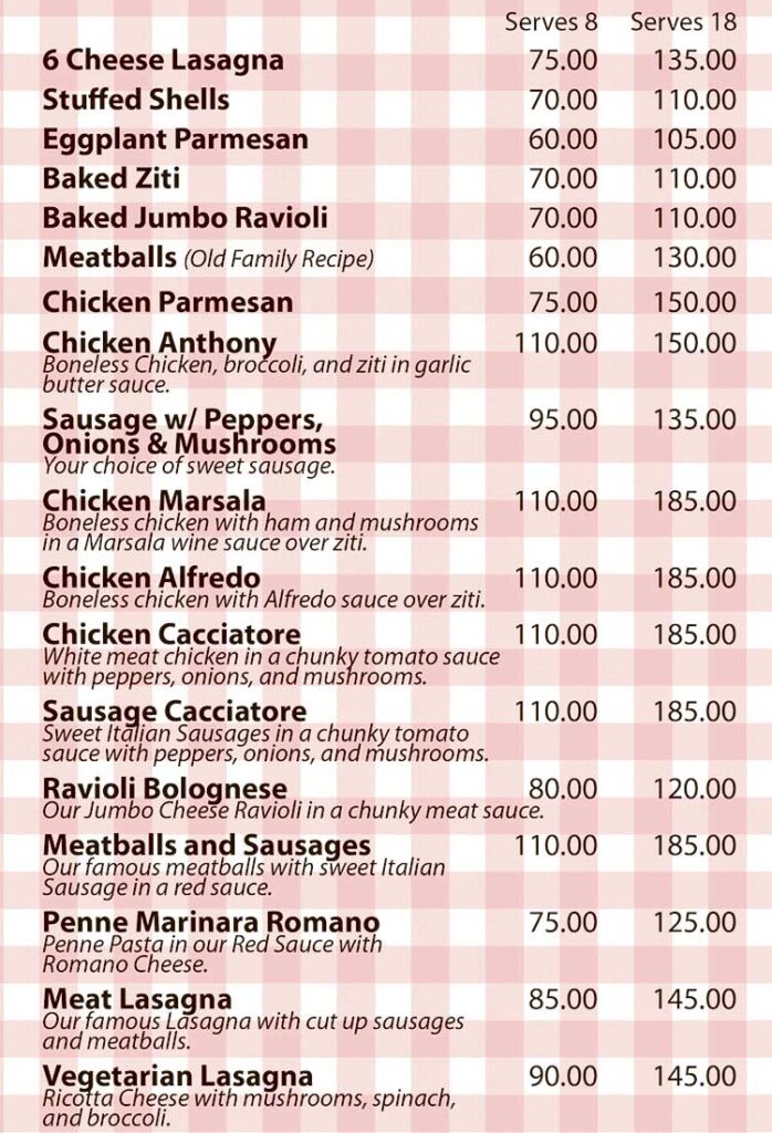 Anthony's Italian Kitchen Catering Menu Page 2