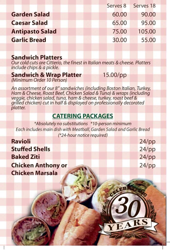 Anthony's Italian Kitchen Catering Menu Page 3