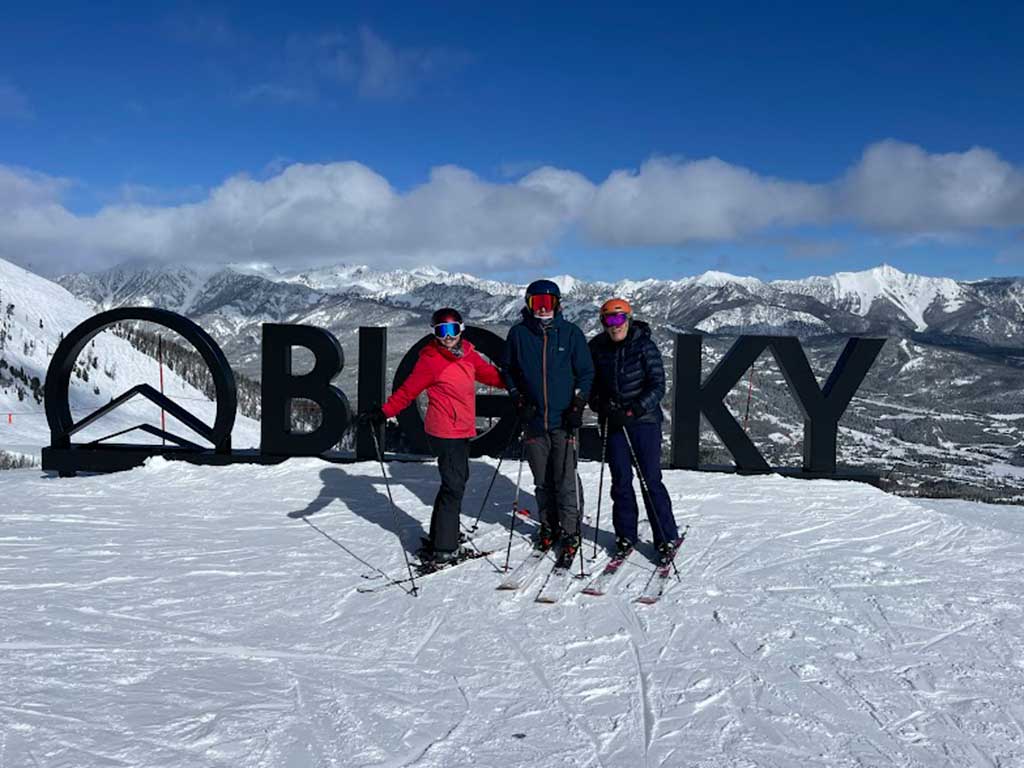 Skiing at Big Sky with Mary and Jim George