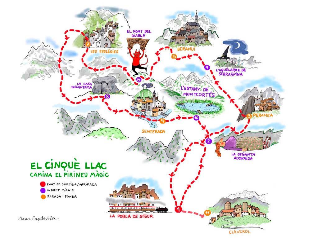 Illustrated map of El Cinque Llac