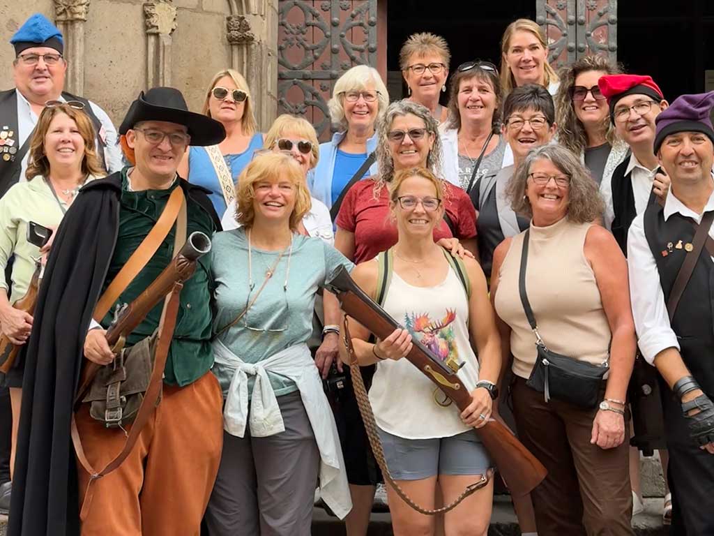 Women Walking Wine Catalonia group photo at La Mercè street festival