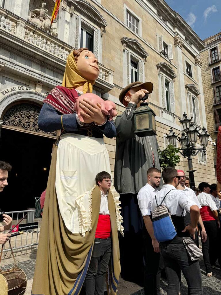 Giant puppets representing historical figures at La Mercè street festival, Barcelona