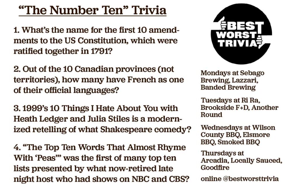 Best Worst Trivia - The Number Ten Trivia