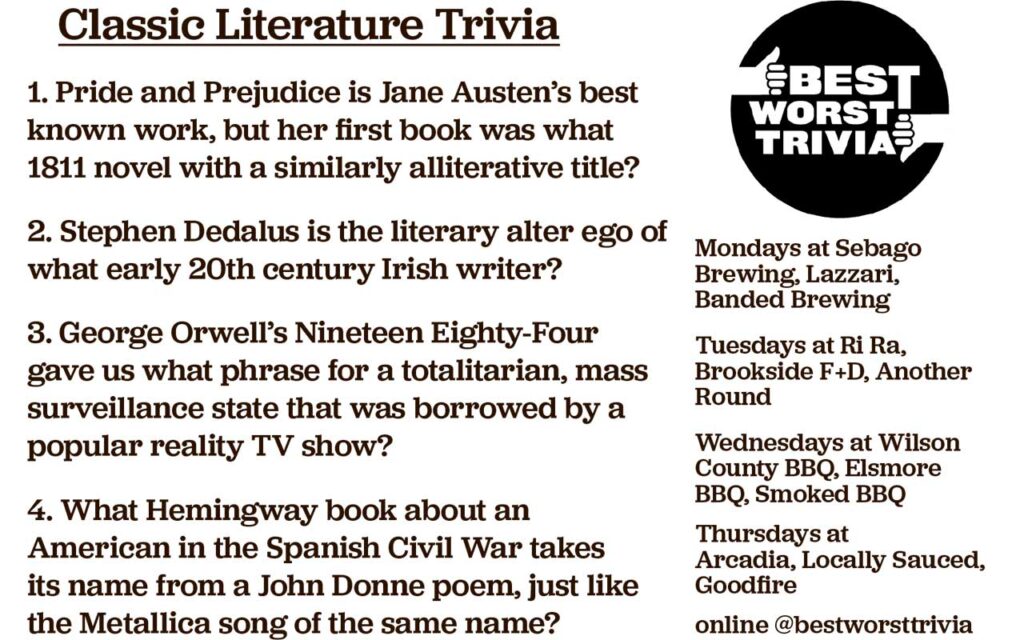 Best Worst Trivia - Classic Literature Trivia - for West End News Dec. Ed. 2024