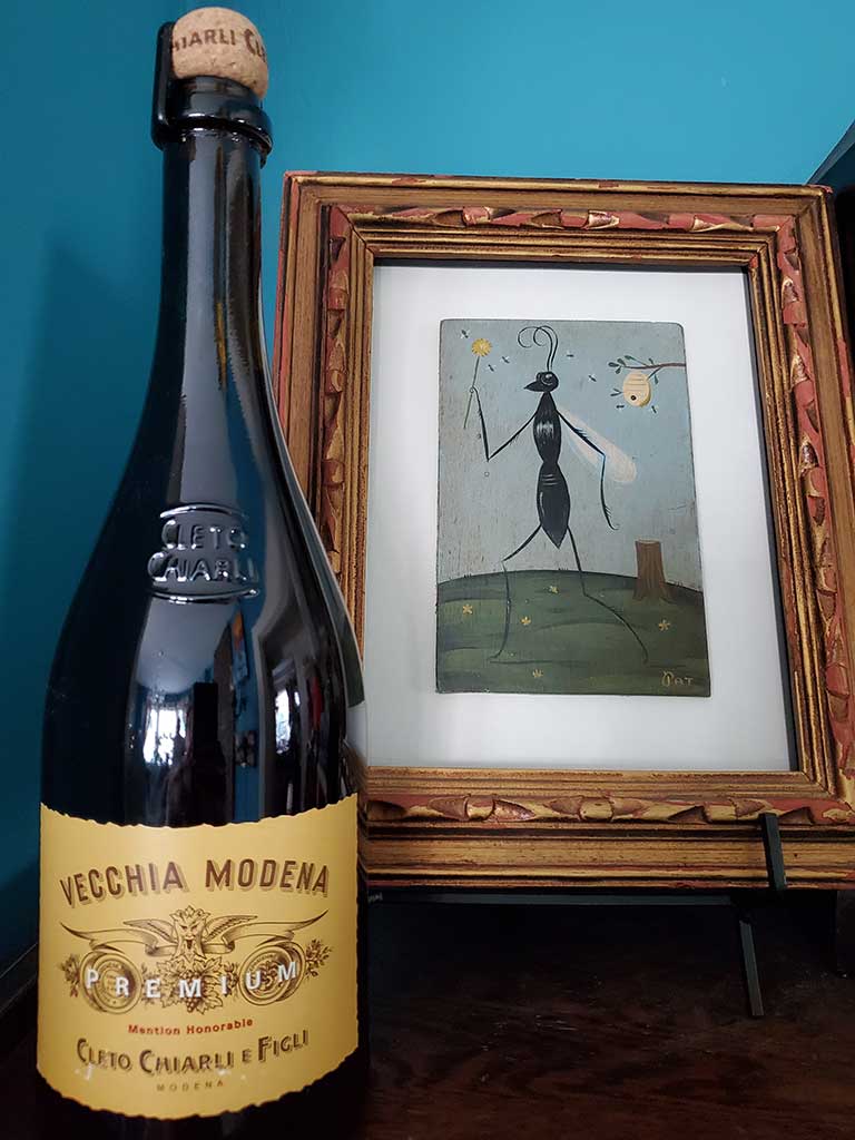 PAT CORRIGAN, Untitled (a little wasp out for a walk while snacking at the beehive) with sparkling Lambrusco. 
