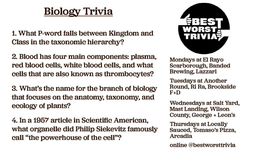 Biology Trivia by Best Worst Trivia - Portland Maine