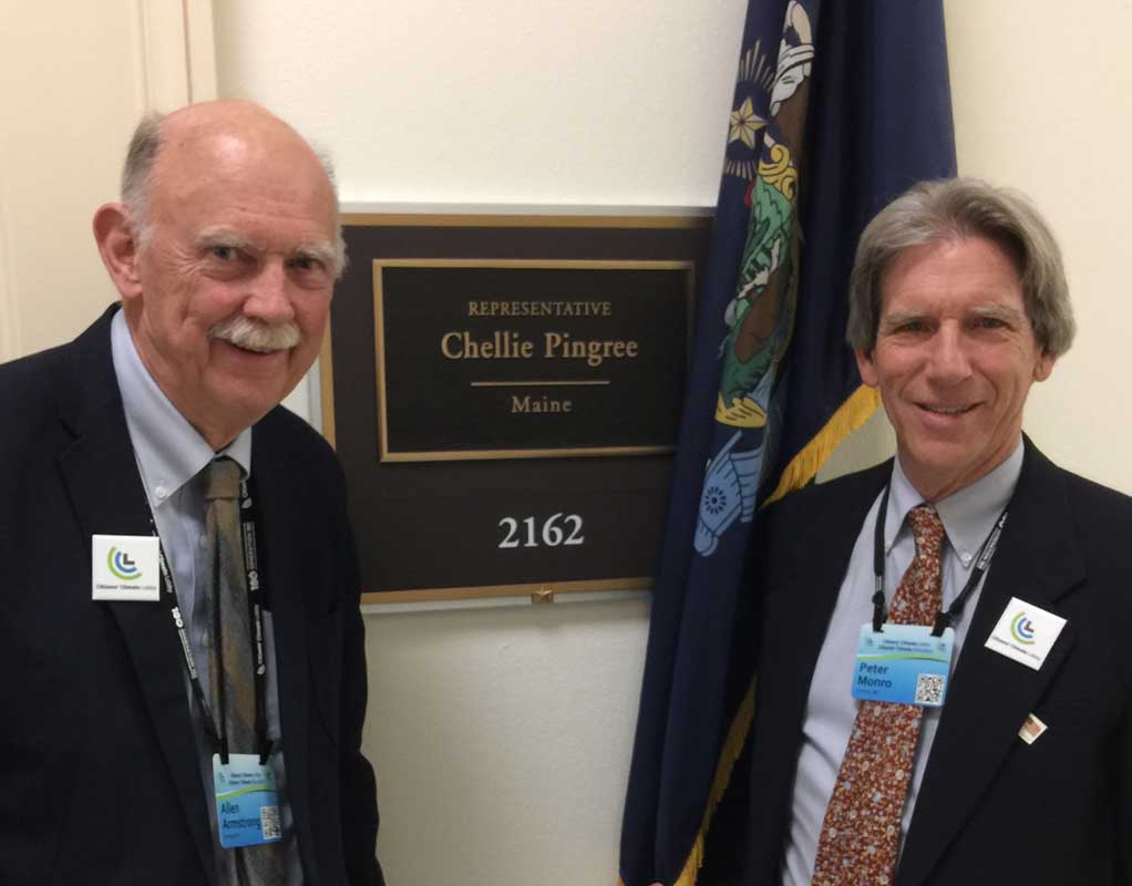West End News - Carbon Fee Lobby Day - Allen Armstrong and Peter Monroe outside Pingree's DC office
