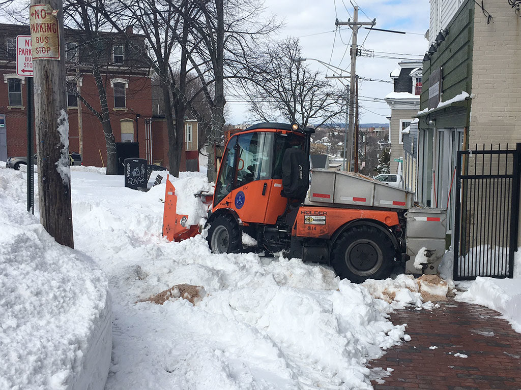 West End News - Winter Storm Ops - City crew at Bramhall Square