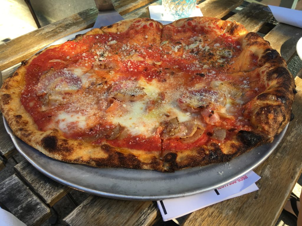 Lazzari: combo Marinara/Amatriciana pizza pie.