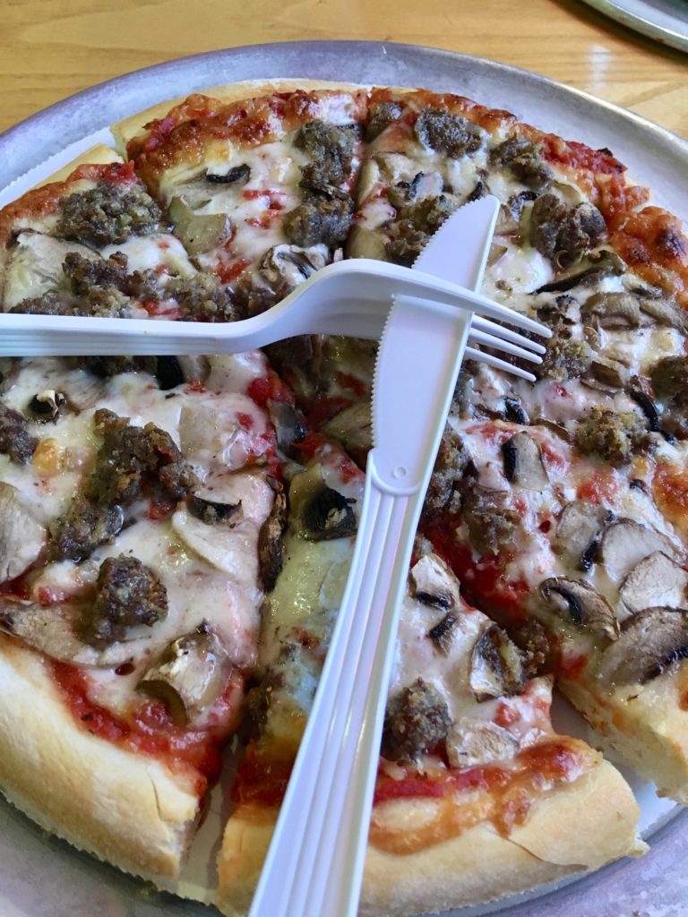 Pizza Villa: meatball and mushroom whole pie.