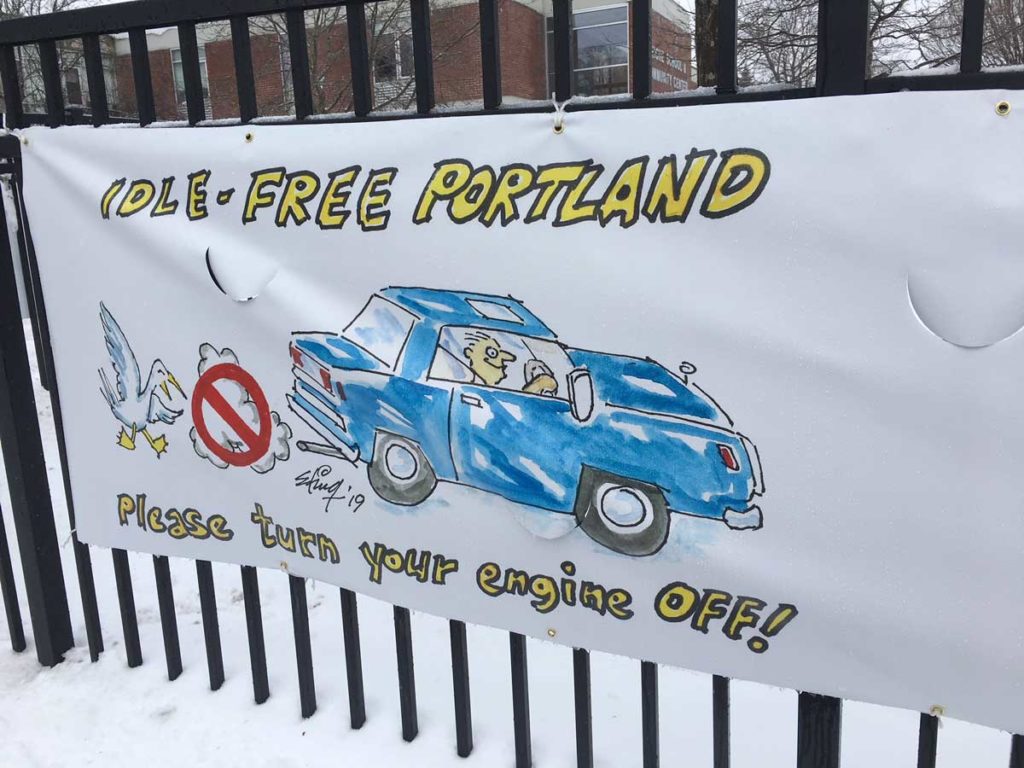 West End News - Idle-Free Portland Ed King Cartoon Banner close-up