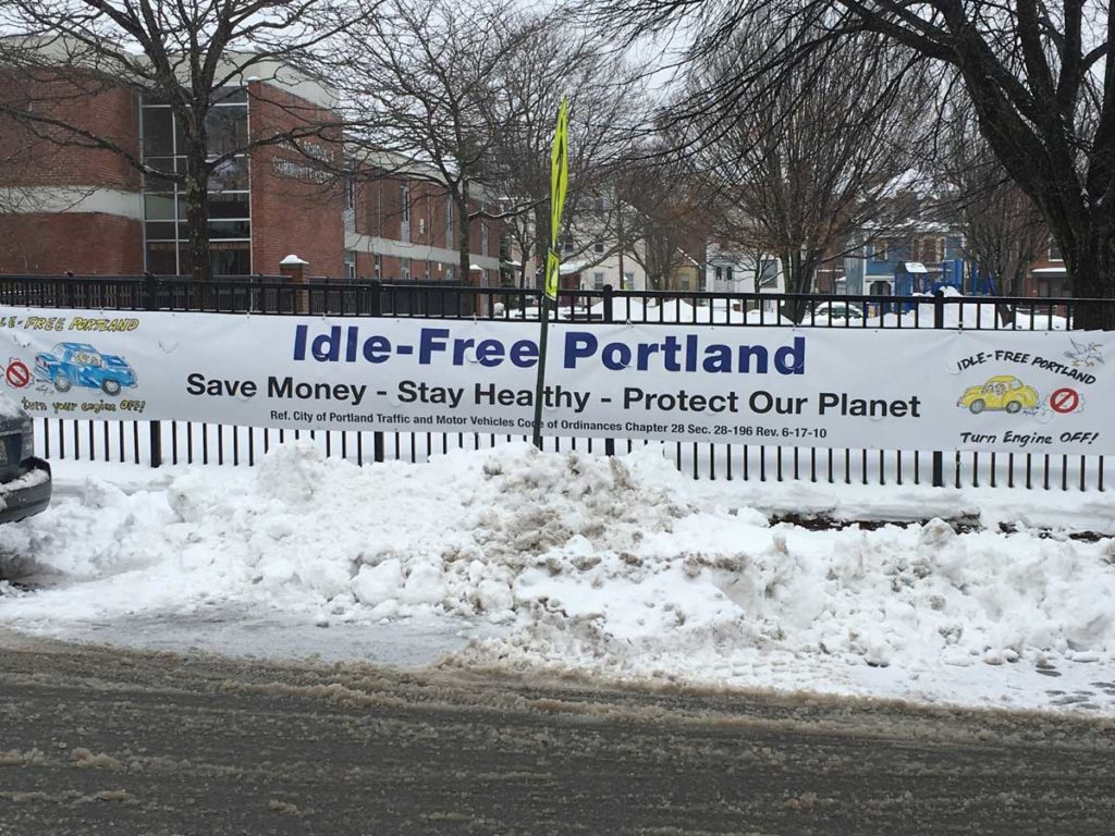 West End News - Idle-Free Portland - Banner at Reiche School and Community Center