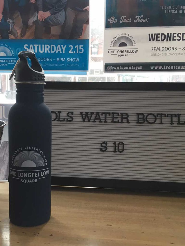 West End News - One Longfellow Square branded water bottle