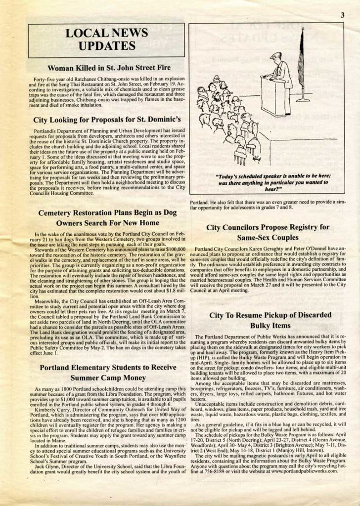 West End News - Community Print news - Pg3 of WEN First Edition, 2001