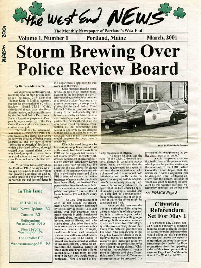 West End News - Front page of first edition of our community newspaper - Mar 2001