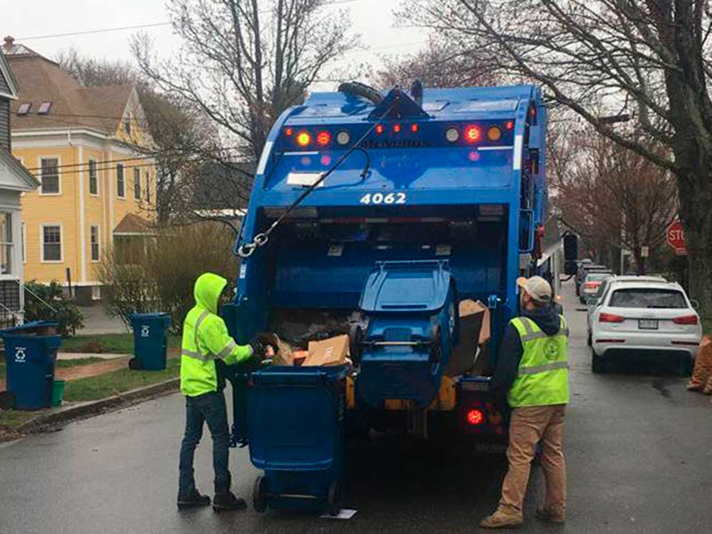 West End News - Ecomaine courtesy - Reduce waste and recycle - Crews collecting recycling in Portland, Maine