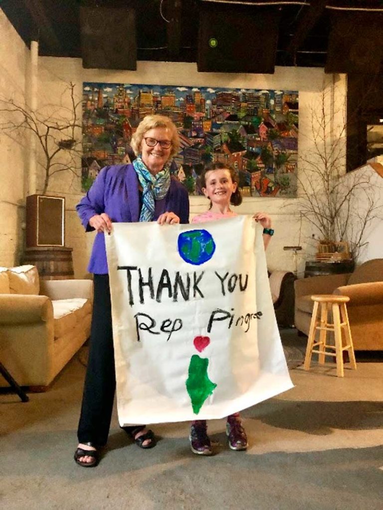 West End News - Thea Dugas thanks Chellie Pingree - Courtesy photo for "Maine Youth Place 2nd in National Climate Lobby Challenge"