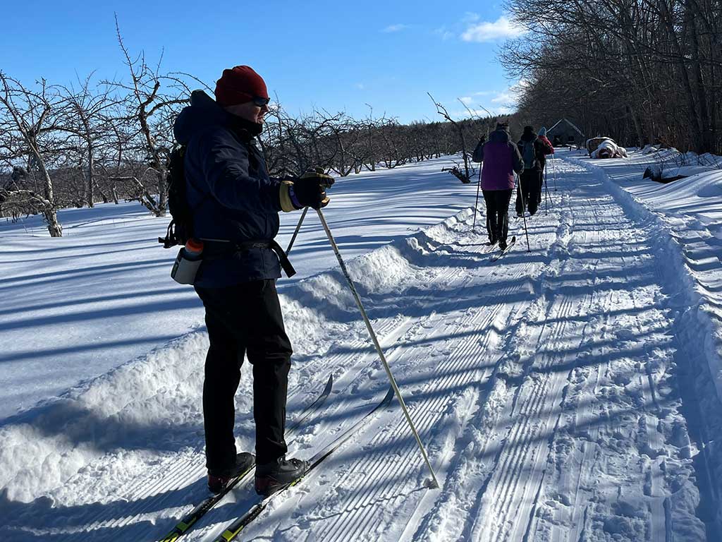 West End News - Snow and skiers at Five Fields Farm
