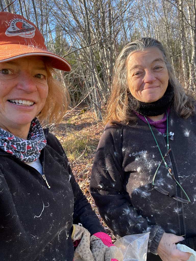 Nancy Dorrans and Hildegarde Heary after sowing milkweed and cattail seeds
