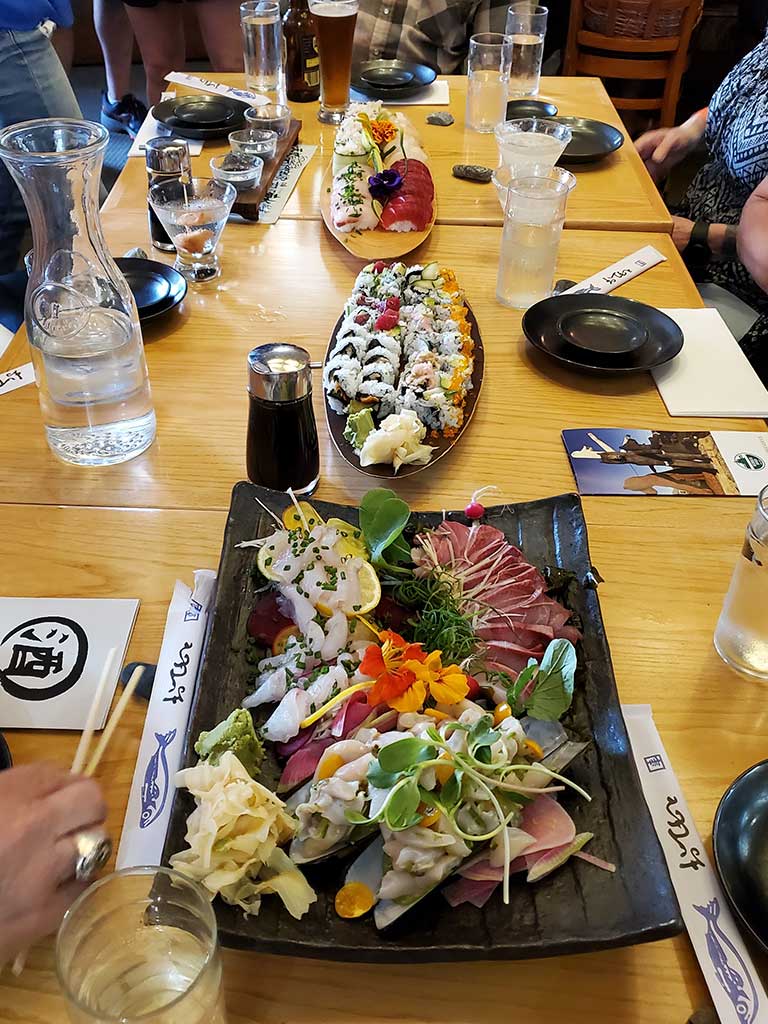 Sushi dinner spread