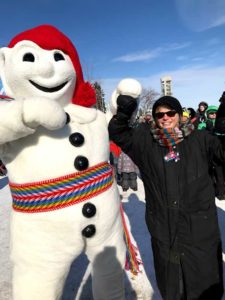 Nancy Dorrans with Bon Homme in Quebec for Winter Carnival 2020