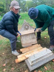 Stewards of Western Cemetery - Re-setting the Ruth Stetson grave marker