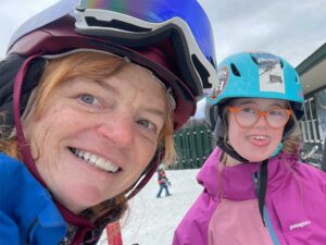 Nancy Dorrans with student at Loon Mountain with New England Disabled Sports