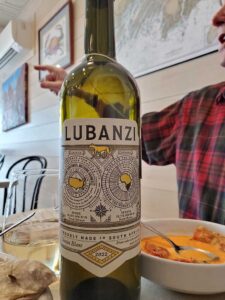 Lubanzi bottle at table, SoPo Seafood in South Portland Maine
