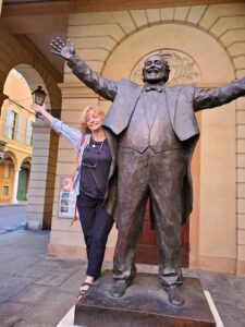 Nancy with Pavarotti statue - Emilia-Romagna