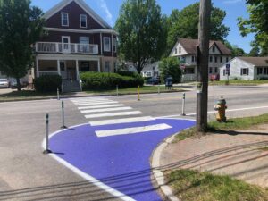 Brighton Avenue - Traffic calming demonstration by Libbytown Neighborhood Assoc. and Portland Trails at corner of Bolton St